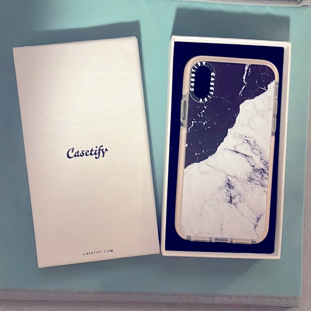 Casetify brand new case for IPhone 10! Black/white marble design w/ pink edges!